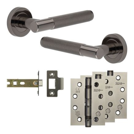 Complete Bari Door Handle Pack - Internal Doors - Black Nickel - 76mm / 4-inch Hinges - JE-D3A-BN