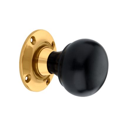 Ebony Bun Rim/Mortice Door Knob Polished Brass