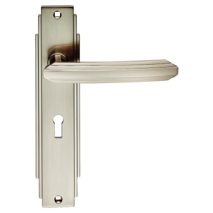 Art Deco Lever On Lock Backplate - Satin Nickel