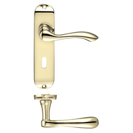 Zoo Hardware Project Arundel lever on lock backplate - 175mm x 42mm - Electro Brass