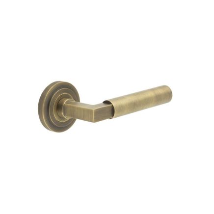 Westminster Door Handle on Stepped Rose Antique Brass - By Frelan Hardware - BUR30KIT3