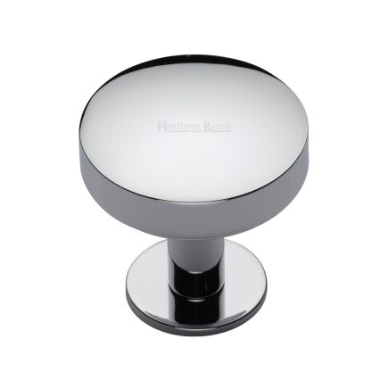 Heritage Brass Cabinet Knob Domed Disc Design with Rose 32mm Polished Chrome finish
