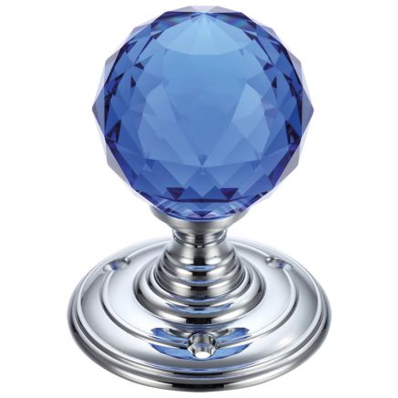 Zoo Hardware Glass Ball Mortice Knob - Facetted 55mm - Polished Chrome / Blue Glass