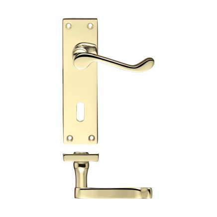 Zoo Hardware Project Victorian scroll lever on lock backplate - 150mm x 40mm - Electro Brass