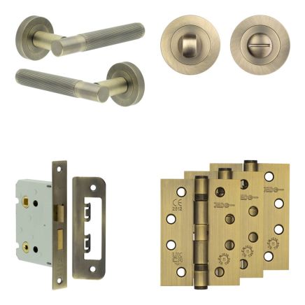 Complete Venice Door Handle Pack - Bathroom - Antique Brass - By Frelan Hardware - JE-F6A3-AB