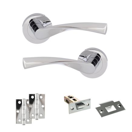 Eco Aqua Door Handle Pack (Latch Set - 2.5" Latch, 3" Hinges x2) - Polished Chrome