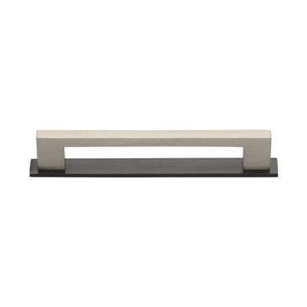Heritage Brass Cabinet Pull Metro Design with Plate 128mm CTC Matt Bronze/Satin Nickel Finish