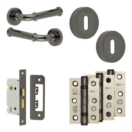 Complete Classic Door Handle Pack - Sashlock - Black Nickel - 65mm / 3-inch Hinges - JE-A7B8-BN