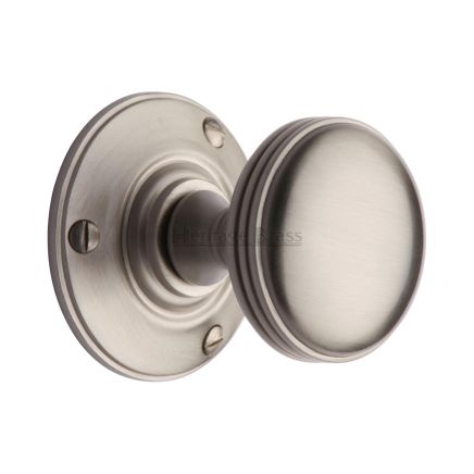 Heritage Brass Mortice Knob on Rose Richmond Design Satin Nickel finish