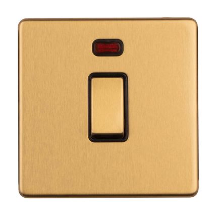 Eurolite Concealed 3mm 1 Gang 20Amp Switched Socket with neon Indicator Satin Brass