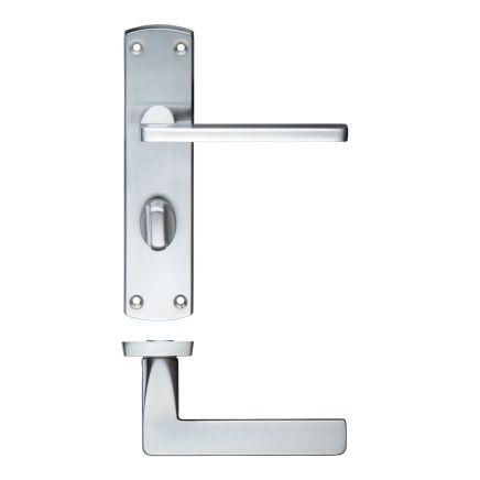 Zoo Hardware Leon lever on bathroom backplate - Satin Chrome
