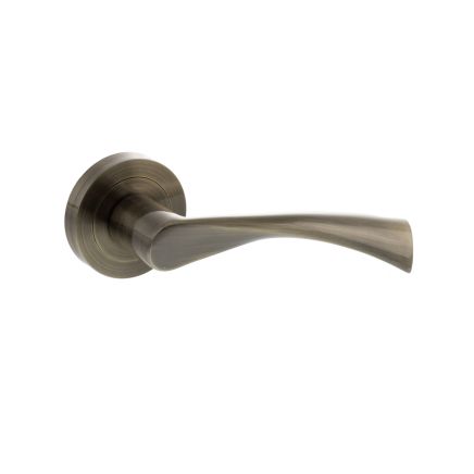 STATUS Colorado Lever Door Handle on Round Rose - Antique Brass (Pair)