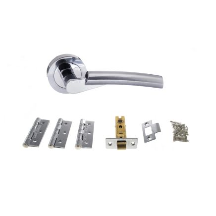 STATUS Florida Door Handle Pack (Latch Set - 2.5" CE Latch, 3" Fire Rated Hinges x3) - Satin Chrome/Polished Chrome
