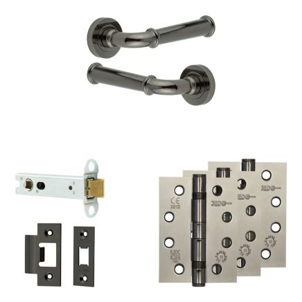 Complete Classic Door Handle Pack - Heavy Duty Latch - Black Nickel - 102mm / 4-inch Hinges - JE-A22A-BN