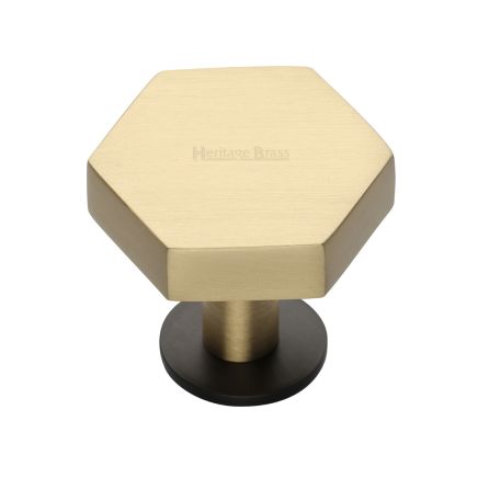 Heritage Brass Cabinet Knob Hexagon Design with Rose 38mm Matt Bronze/Satin Brass finish