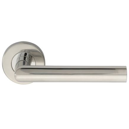 Mitred Round Bar Lever On Sprung Rose - Bright Stainless Steel