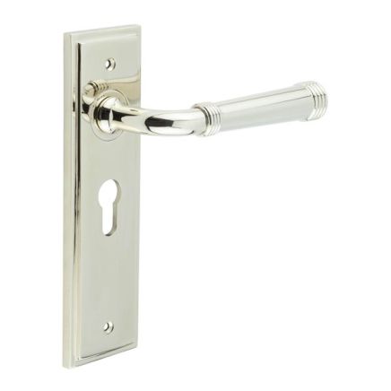 Highgate Door Handle Euro Backplate Polished Nickel - By Frelan Hardware - BUR35KIT167