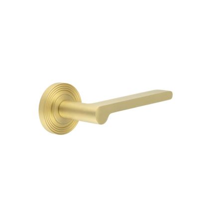 Fitzrovia Door Handles Reeded Rose Satin Brass - By Frelan Hardware - BUR15KIT238