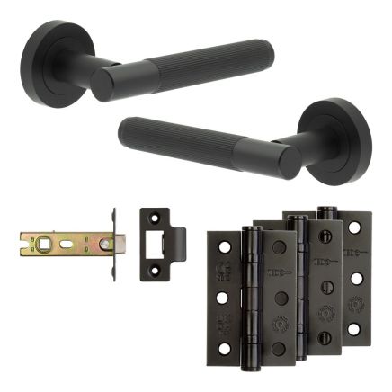 Complete Venice Door Handle Pack - Internal Doors - Matt Black - 76mm / 3-inch Hinges - JE-F4B-MB