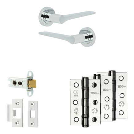 Complete Gio Door Handle Pack - Heavy Duty Latch - Polished Chrome - 64mm / 3-inch Hinges - JE-E20B-PC