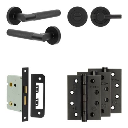 Complete Bari Door Handle Pack - Bathroom - Black - By Frelan Hardware - JE-D6A1-MB
