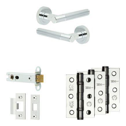Complete Venice Door Handle Pack - Heavy Duty Latch - Polished Chrome - 102mm / 3-inch Hinges - JE-F22B-PC