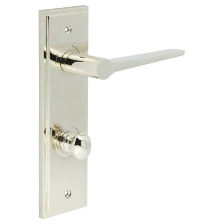 Knightsbridge Door Handle Din Bathroom Backplate Polished Nickel & Turn & Release - By Frelan Hardware - BUR-20PN-456PN-80PN