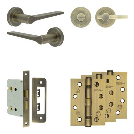 Complete Gio Door Handle Pack - Bathroom - Antique Brass - By Frelan Hardware - JE-E6A2-AB