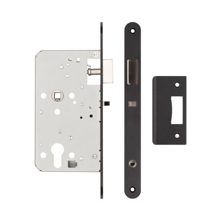 72mm Black Din Euro Nightlatch Radiused 60mm Backset - By Frelan Hardware - JL-DNL60RMB
