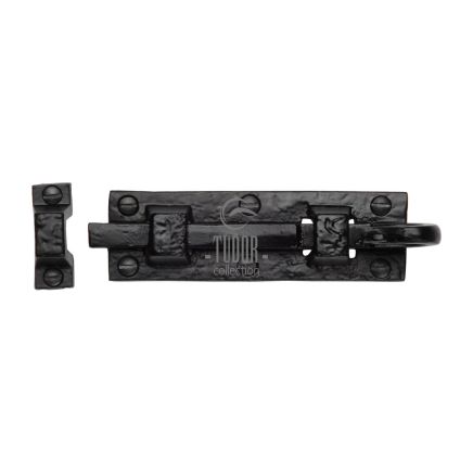 The Tudor Door Bolt Straight 4" Black Iron