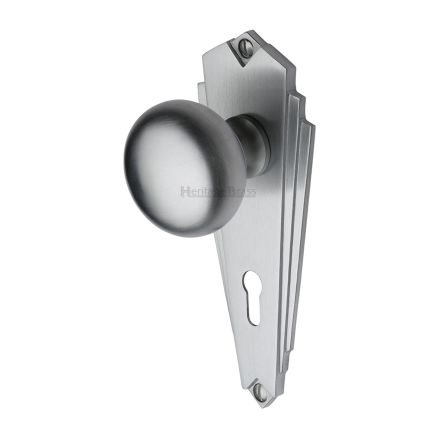 Heritage Brass Mortice Knob on Lock Plate Broadway Design Satin Chrome finish