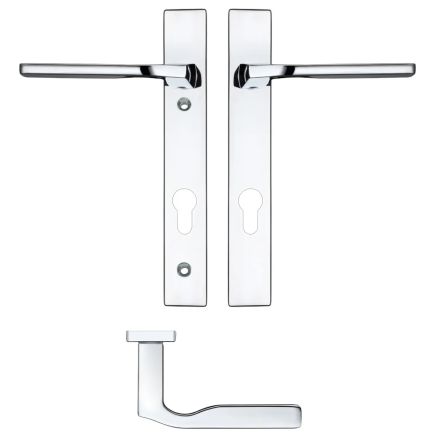 Zoo Hardware Vela Lever Euro Lock (92mm c/c) On Narrow Backplate - 220x32mm - Polished Chrome