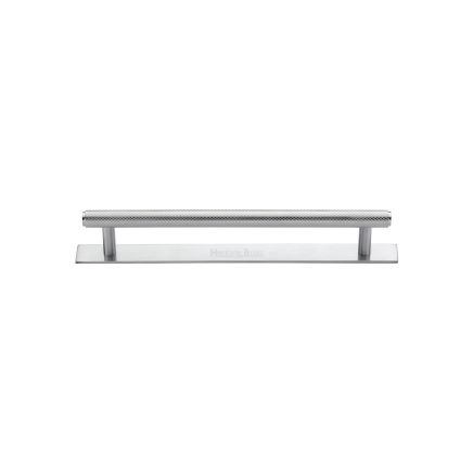 Heritage Brass Cabinet Pull Knurled Design with Plate 96mm CTC Satin Chrome Finish