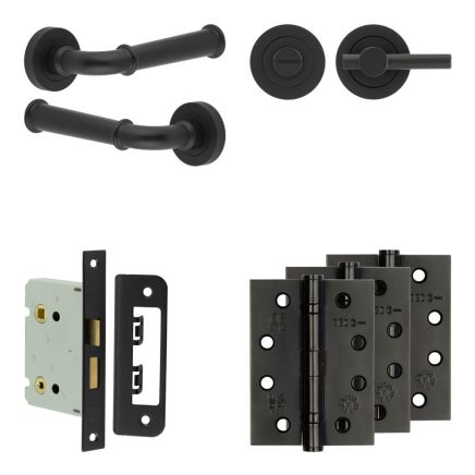 Complete Classic Door Handle Pack - Bathroom - Black - By Frelan Hardware - JE-A6A2-MB