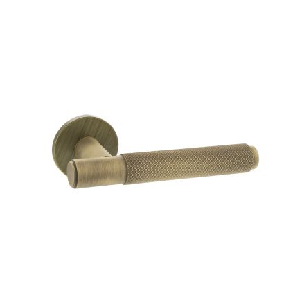 Millhouse Brass Crompton Knurled Lever Door Handle on 5mm Slimline Round Rose - Yester Bronze