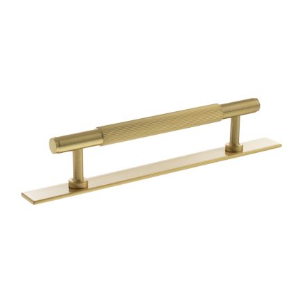 Millhouse Brass Battersea Linear T-Bar Cabinet Pull Handle on Backplate 128mm - Satin Brass
