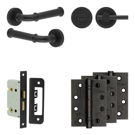 Complete Classic Door Handle Pack - Bathroom - Black - By Frelan Hardware - JE-A5A2-MB