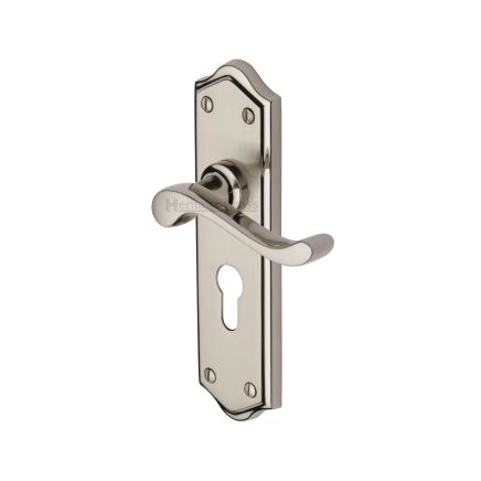 Heritage Brass Door Handle for Euro Profile Plate Buckingham Design Mercury finish