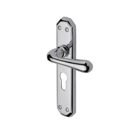 Heritage Brass Door Handle for Euro Profile Plate Charlbury Design Polished Chrome finish