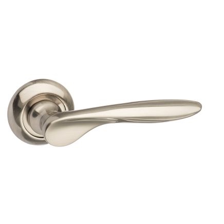 Mediterranean Malta Lever Door Handle on Round "C" Rose - Satin Nickel