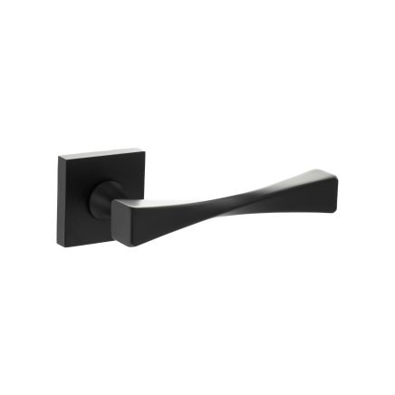 Senza Pari Guido Lever Door Handle on Flush Square Rose - Matt Black (Pair)