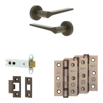 Complete Gio Door Handle Pack - Heavy Duty Latch - Dark Bronze - 102mm / 3-inch Hinges - JE-E22B-DB