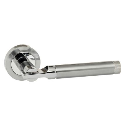 STATUS Dakota Lever Door Handle on Round Rose - Satin Chrome/Polished Chrome (Pair)