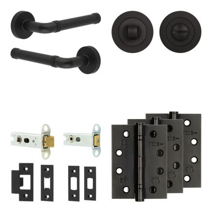 Complete Midtown Door Handle Pack - Heavy Duty Tubular Bathroom (Standard Thumb Turn) - Matt Black - 76mm / 4-inch Hinges - JE-G31A3-MB