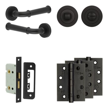 Complete Classic Door Handle Pack - Bathroom - Black - By Frelan Hardware - JE-A5A3-MB