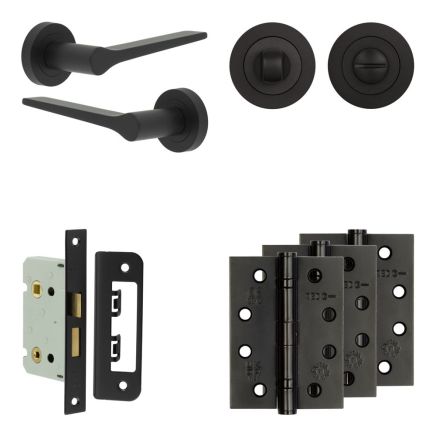 Complete Gio Door Handle Pack - Bathroom - Black - By Frelan Hardware - JE-E5A3-MB