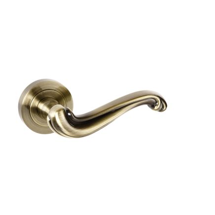 Old English Colchester Lever Door Handle on Round Rose - Antique Brass (Pair)