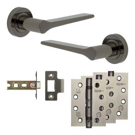 Complete Gio Door Handle Pack - Internal Doors - Black Nickel - 64mm / 4-inch Hinges - JE-E1A-BN