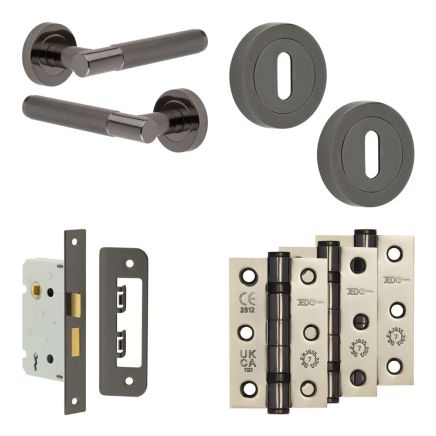 Complete Bari Door Handle Pack - Sashlock - Black Nickel - 65mm / 3-inch Hinges - JE-D7B8-BN