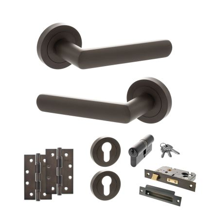 STATUS Carolina Door Handle Pack (Euro Lock Set - 3" CE Sashlock, 4" Slim Knuckle Hinges x2) - Urban Dark Bronze